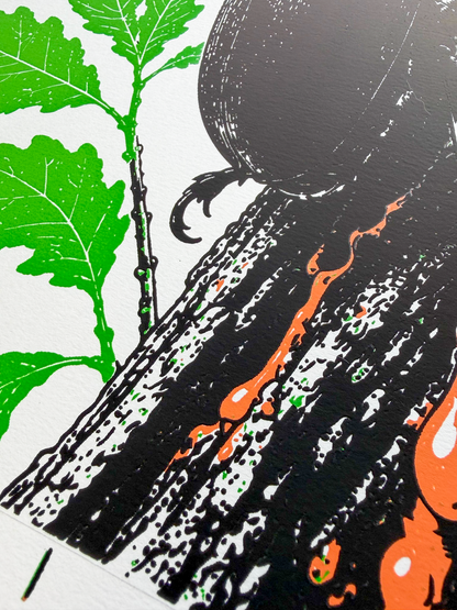 KABUTOMUSHI screen print detail｜hand-pulled beetle and bark texture｜1188